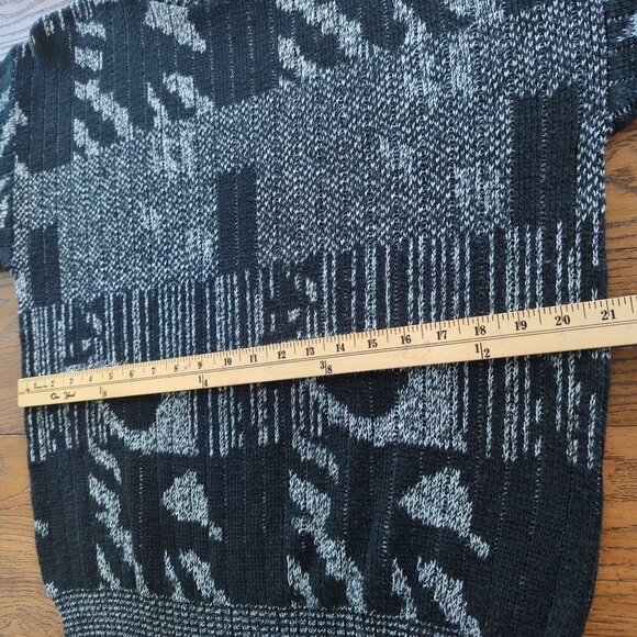 Vintage Zeppelin Sweater L Black Gray Abstract Geometric Knit Pullover 80s 90s - Picture 9 of 15